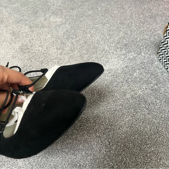 A. N. A. Black suede lace up bow tie pointed Ember Black size 9.5 M comes in box - Picture 10 of 10